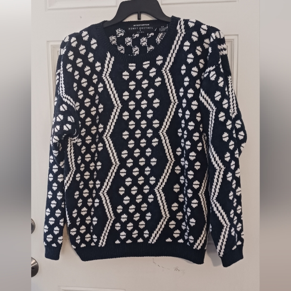 **Size Small Henry Grethel Studio Navy and White Patterned Cotton Sweater